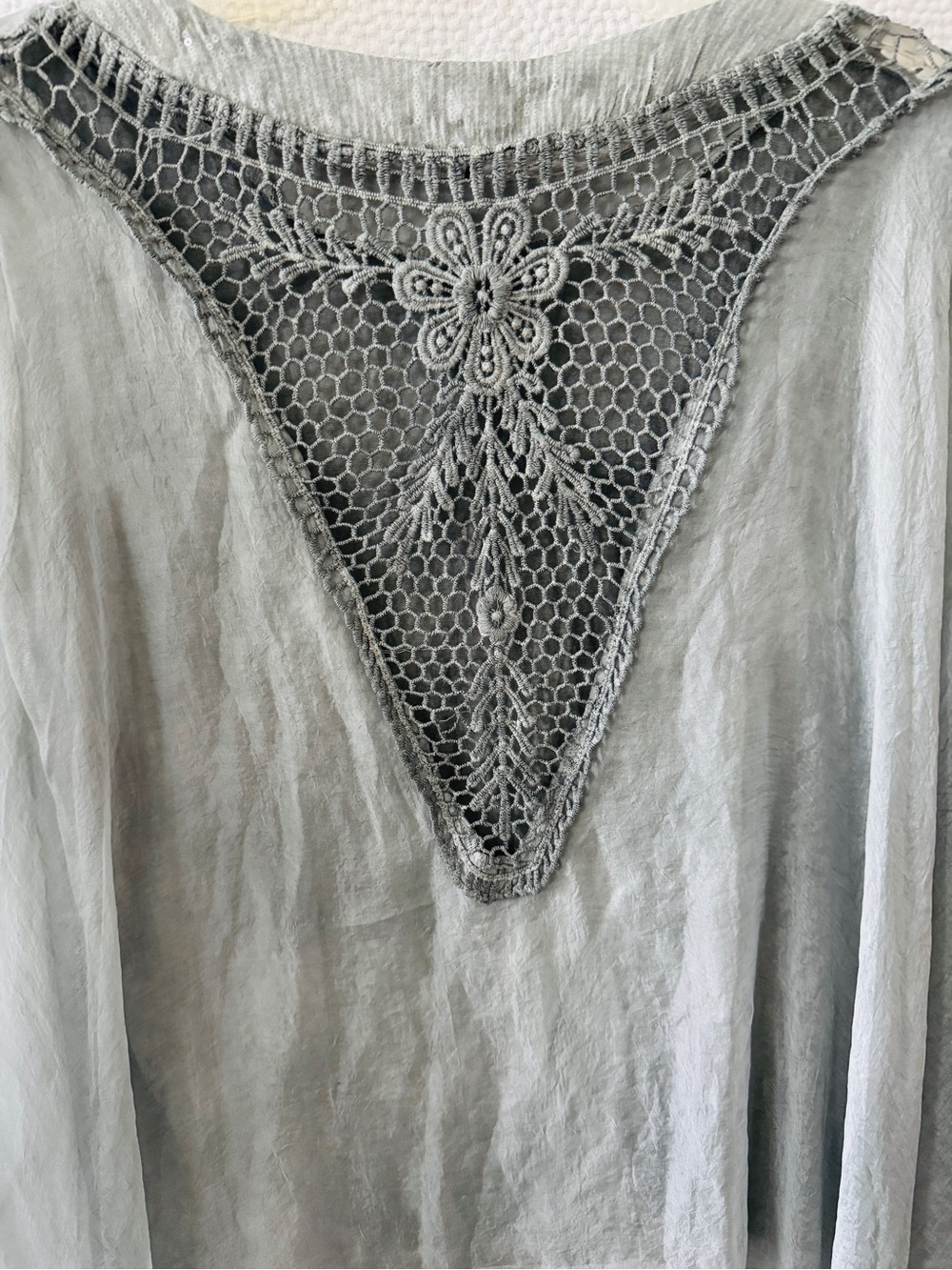 Coco + Carmen Light Gray Crochet Yoke Tunic in the Back and Sequins in Front